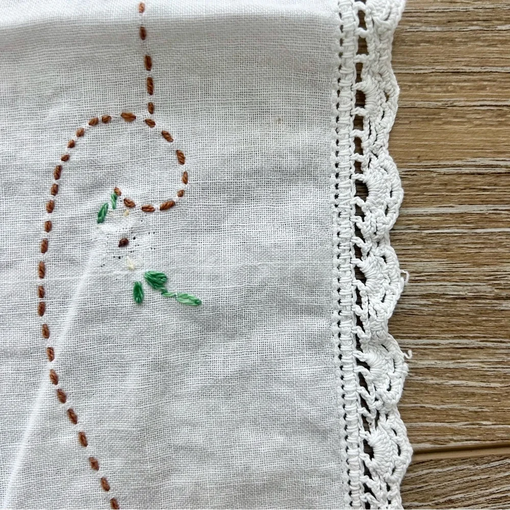 Vintage Embroidery Table Dress Runner‎ Doilies Set of 2 Floral Basket Crochet